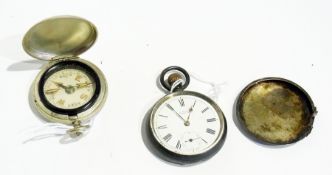 A silver pocket watch, maker Am. Watch Co, Waltham Mass, Bond Street, maker's mark "A.B", button