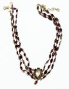 Continental silver-coloured metal almandine garnet and moonstone collarette necklace, central