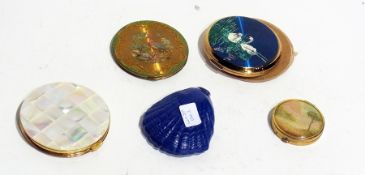 Small quantity powder compacts, including one mother-of-pearl inlaid, one brass, etc. (1 box)