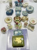 Sandland pottery trinket box and cover, classical horseman decoration, seven pieces Jasperware,
