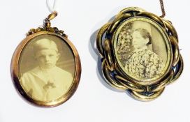 Victorian gold plated oval locket pendant with ribbon surmount and Victorian pinchbeck brooch,