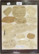 Framed collection of 20 film star signatures to include Boris Karloff, Will Hay, Ann Todd, and