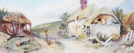 Victorian watercolour
M.S(?) (1875)
Children at farm cottage, 17cm x 42cm