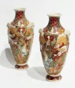 Pair Japanese Satsuma pottery vases, ovoid and painted with figures in panels, 30cm high (1 with