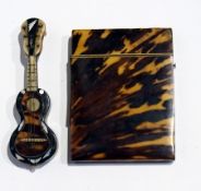 Tortoiseshell card case (af) and tortoiseshell, mother-of-pearl inlaid miniature guitar (2)