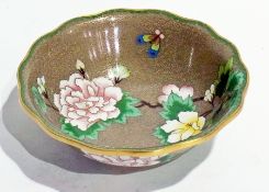 Cloisonne bowl, with wavy rim and foliate decoration, 20cm diameter approximately