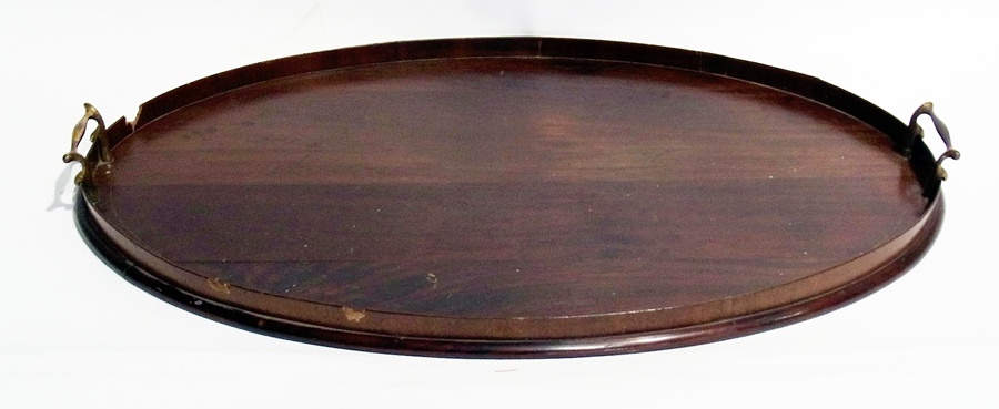 Mahogany oval tray, brass handles, length 65cm