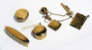 Small quantity of gilt metal items to include:- small notebook and pen, brush, pencil holder (1 box)