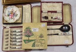 Set of six Royal Crown Derby bone china handled forks, boxed, matching knife, boxed, pair matching