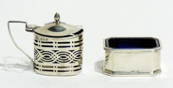 A George V silver rectangular open salt, with blue glass liner, Sheffield 1920 together with an oval