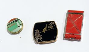 Art Deco enamel powder compact, another and a cigarette case (3)