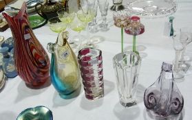 20th century glass to include Orrefors green glass vase, French circular glass vase and other 20th