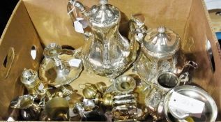 A quantity of silver plate to include:- coffee pot, teapot, candlestick holder, sugar sifter and
