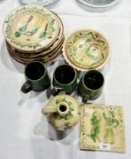 Quantity 20th century Romanian slipware, sgraffito and other glazed terracotta, decorated with naive