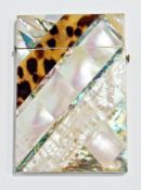 Mother-of-pearl and tortoiseshell card case, diagonally banded