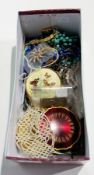 A quantity of costume jewellery including five Stratton compacts, Art Deco style buckle and other