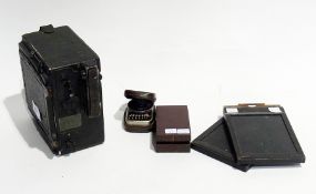 Folmer Graflex camera, with two plates, Weston Master exposure meter and a cased compass (5)