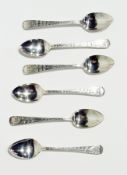 A set of six Victorian silver teaspoons, with thread cut foliate engraving, London 1883, 3oz