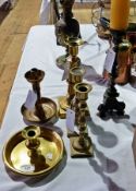 Collection of metal candlesticks, mainly brass (6)