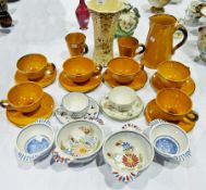 French vallauris ochre glazed terracotta pot coffee service, Rouen pottery vase, a pair of quimper