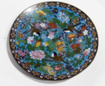 Japanese cloisonne plate, foliate and bird decorated, circa 1900, 30cm diameter