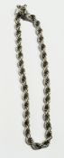 Silver coloured metal large rope pattern necklace, with circle and T-bar clasp, 116 grams