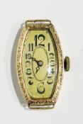 An early 20th century, 14ct gold lady's wristwatch (strap missing), button winding, Art Nouveau