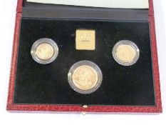 1990 UK gold proof sovereign three-coin set, no. 1688/7500, cased