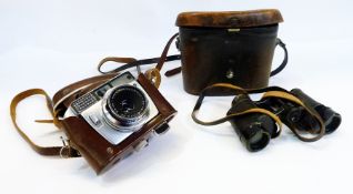 A Blada 35mm camera together with a pair of old Carl Zeiss x 8 binoculars marked "Bethune" with