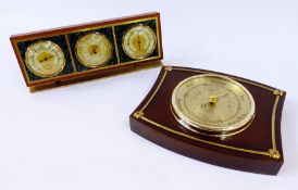 Modern aneroid barometer, on stained wood plaque, desktop barometer/thermometer, relative hygro dial