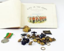 R.Simkin, "Life in the Army", a quantity of assorted military buttons and badges, a WWII defence
