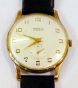 A gentleman's Baume 9ct gold-cased presentation wristwatch, 1966, with leather strap