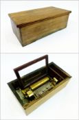Small cylinder musical box, having 12cm brass cylinder & steel comb, in mahogany case (partly