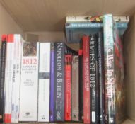 Three boxes of various books covering the Samurai, Napoleonic wars and Victorian wars and general