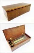 Cylinder musical box, with 20cm brass cylinder , steel comb and glazed lift-up inner lid, all in