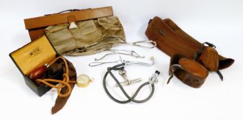 S. Mawson & Sons leather case containing forceps and other surgical instruments