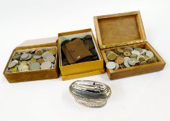 A quantity of mainly foreign coins, pennies, farthings, ten silver three pence's, a 1849 four