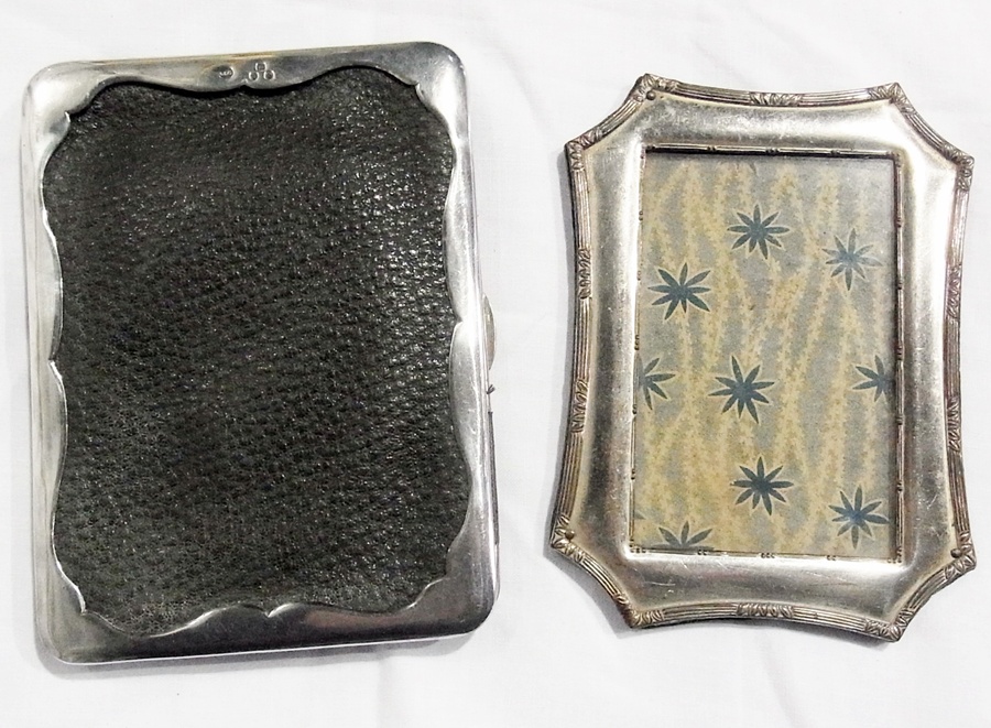 A silver-mounted leather card case, London 1900, maker's mark "W.C" and a silver-coloured metal