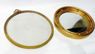 Regency-style circular mirror and barbola circular mirror with ribband surmount