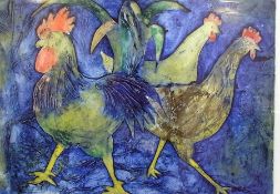 Collagraph
Suzanne Jones 
"That's It - We're Off", three chickens, signed and labelled in pencil