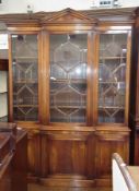 Early 20th century mahogany library bookcase, with dentil cornice, three astragal-glazed doors