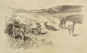 Lionel Edwards print en grisalle
Deer at rest on Exmoor 
signed in pencil