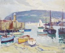 Oil on board
Leonard Richmond (1889-1965) 
St Ives Harbour, signed, 49cm x 59cm approx.
