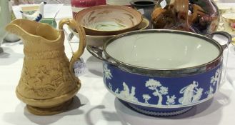 EPNS mounted Jasperware two-handled salad bowl, a Victorian relief-moulded stoneware jug and a