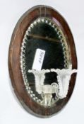 Victorian oak and glass mirror, with frilled vase attachment