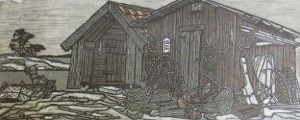 Limited edition woodcut
by Svenolov Ehren 
Study of fisherman sheds