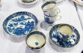 A Chinese-style blue and white porcelain bowl, pagoda pattern, with gilt highlight, marked "S" to