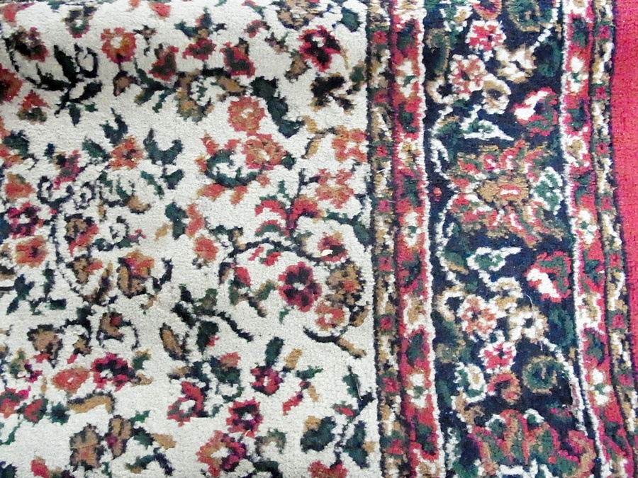 A Persian style wool carpet, ivory, red ground with foliate decoration, 160 x 250cm