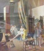 Colour print
L Campbell-Taylor 
Artists studio with two ballerinas seated, signed in pencil