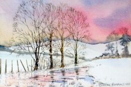 Watercolour
Gillian Burrows
"Winter Reflections", snowy landscape, signed and dated 1988 and
Oil